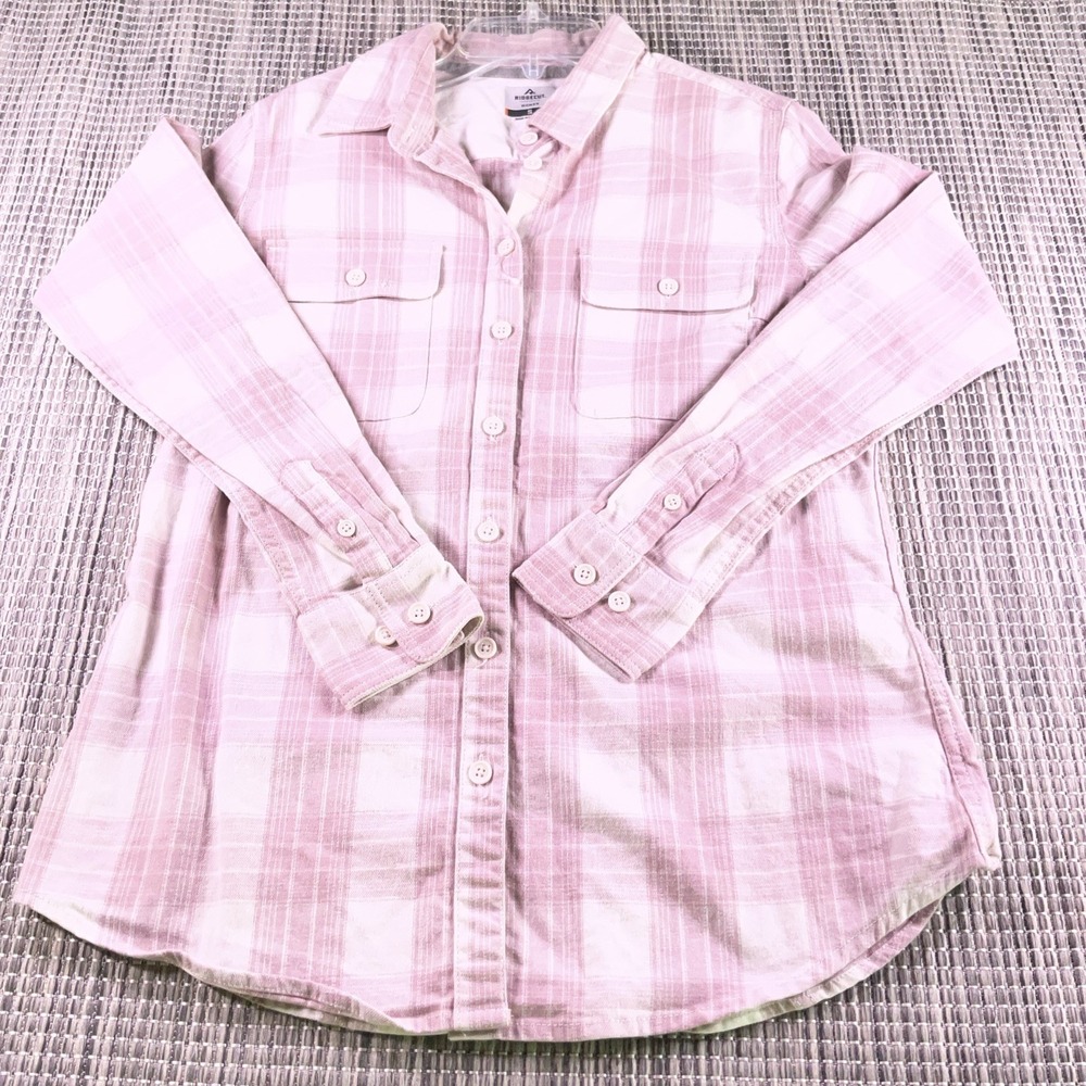 Ridgecut Toughwear Womens Light Pink Plaid Long Sleeve Button Down Shirt Small